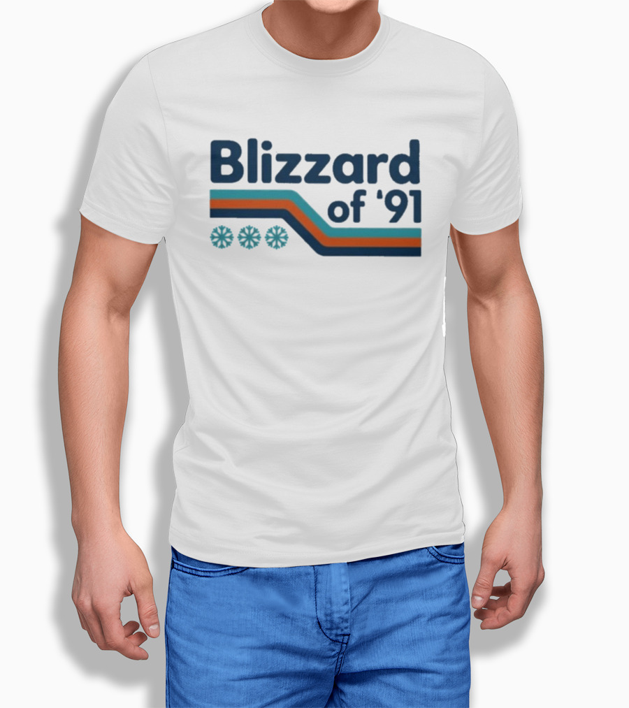 Blizzard Of '91 Retro Winter Snowflakes And Stripes T-Shirt