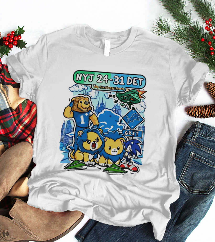 NYJ 24 31 DET Corndoggy Sports Grit Lions Cityscape T-Shirt