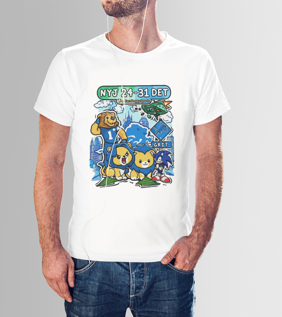 NYJ 24 31 DET Corndoggy Sports Grit Lions Cityscape T-Shirt