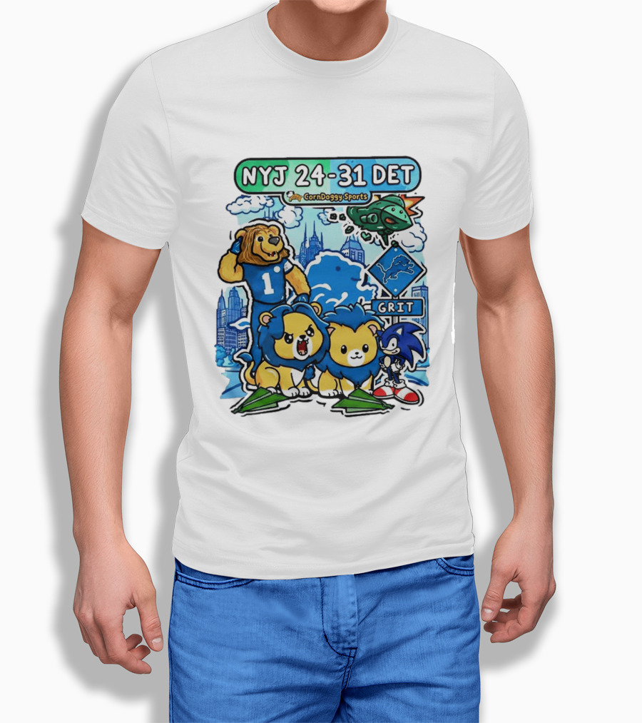 NYJ 24 31 DET Corndoggy Sports Grit Lions Cityscape T-Shirt