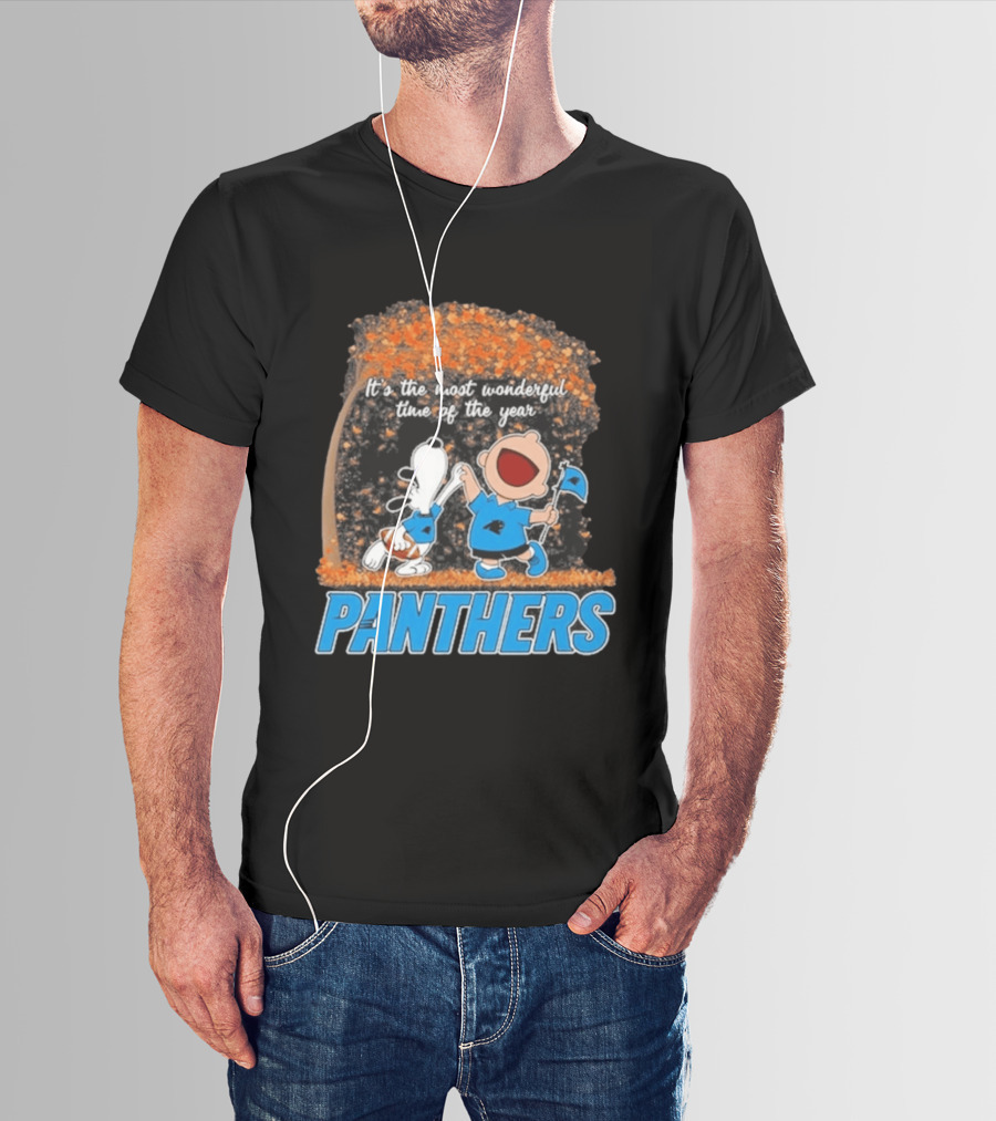 Carolina Panthers Snoopy Charlie Brown Dancing It's The Most Wonderful Time Of The Year 2026 T-Shirt