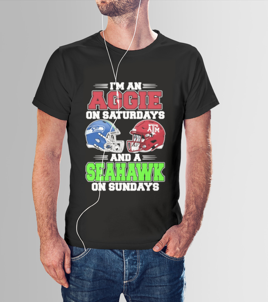 I'm An Aggie On Saturdays And A Seahawk On Sundays Football Helmets T-Shirt