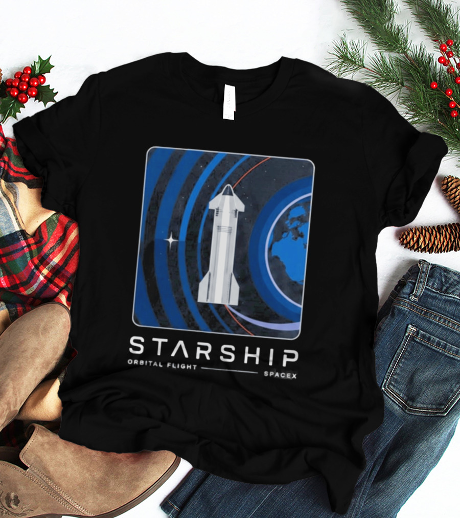 Starship First Orbital Flight Milestone Earth Icon And Concentric Rings T-Shirt