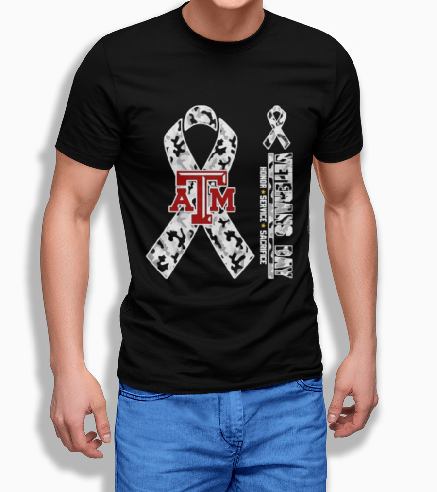 Texas A&M University Veterans Day Camouflage Ribbon Honor Service Sacrifice T-Shirt