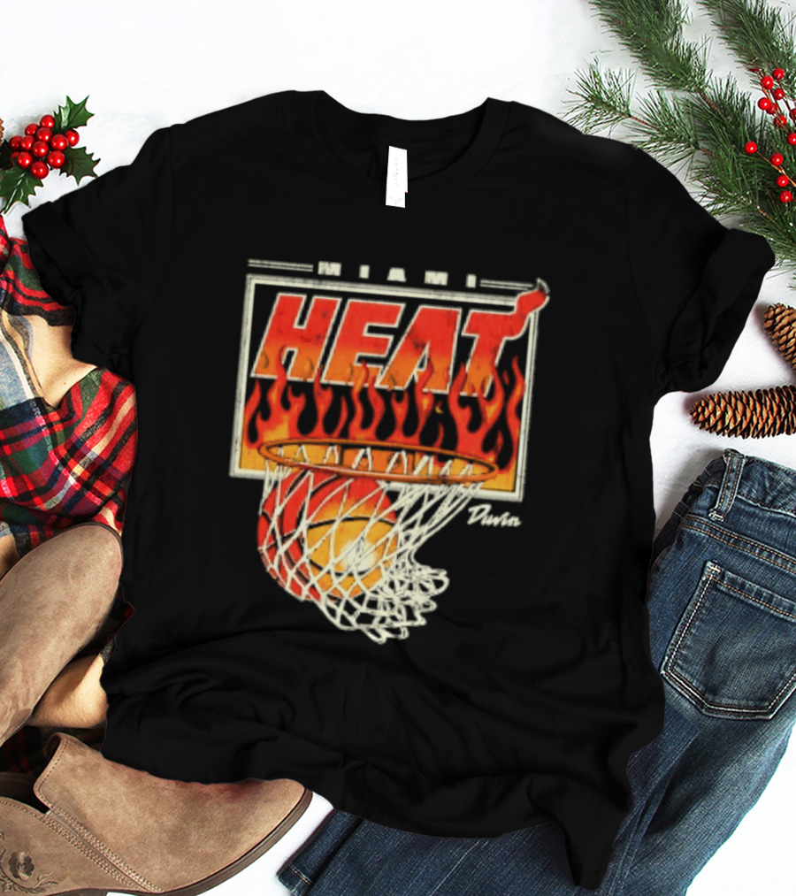 Miami Heat Duvin Basketball NBA Flaming Hoop And Ball T-Shirt