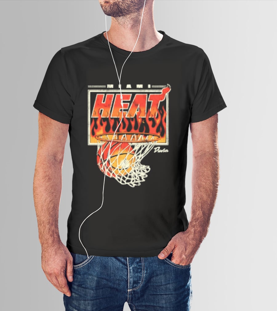 Miami Heat Duvin Basketball NBA Flaming Hoop And Ball T-Shirt