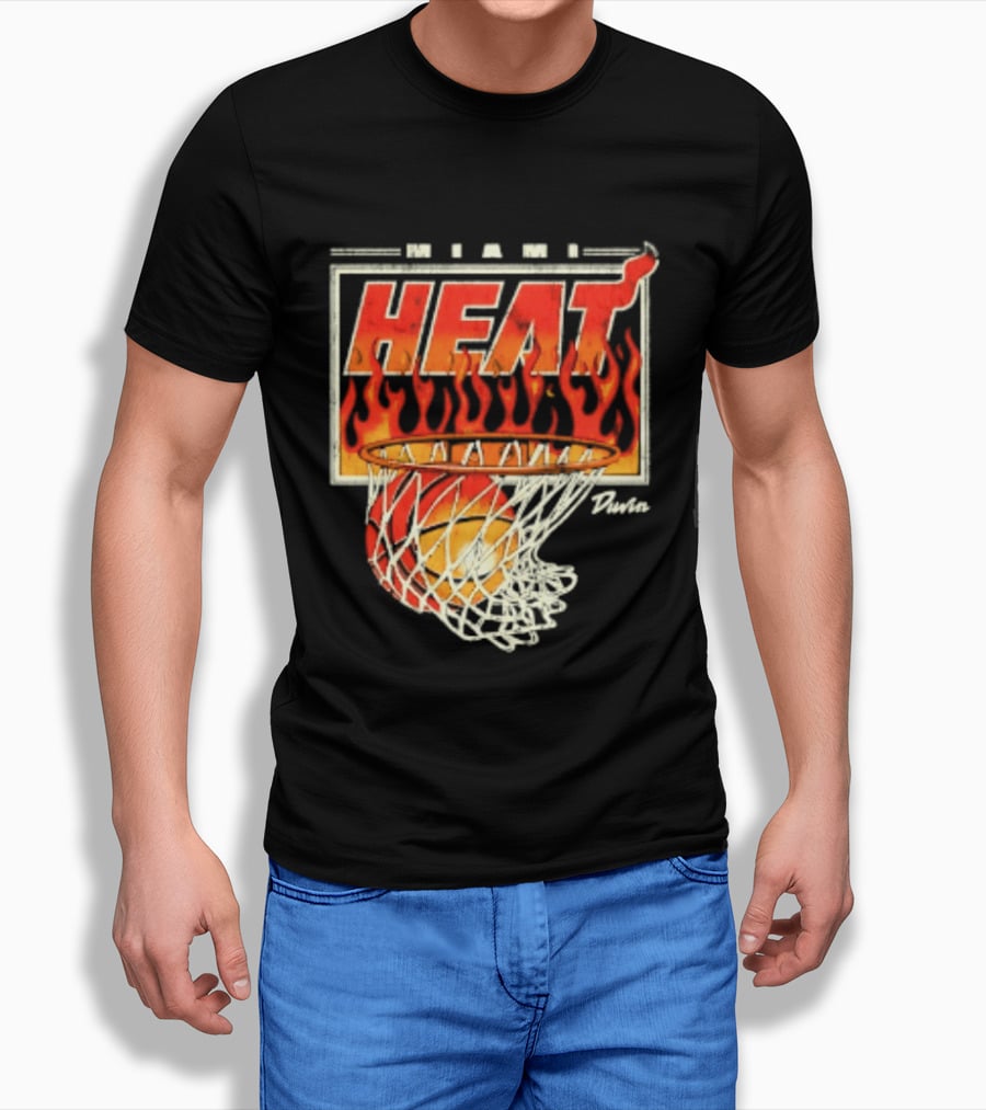 Miami Heat Duvin Basketball NBA Flaming Hoop And Ball T-Shirt