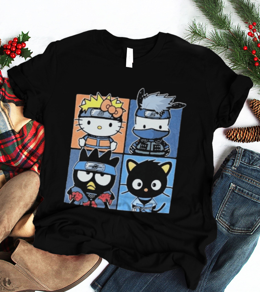 Naruto Shippuden Hello Kitty Friends Crossover Featuring Iconic Characters In Ninja Attire T-Shirt