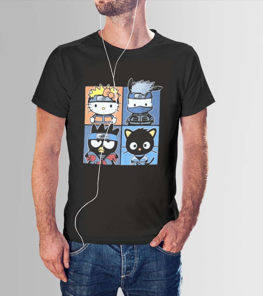 Naruto Shippuden Hello Kitty Friends Crossover Featuring Iconic Characters In Ninja Attire T-Shirt