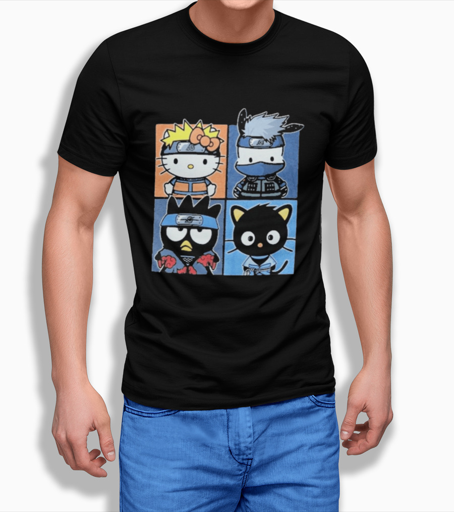Naruto Shippuden Hello Kitty Friends Crossover Featuring Iconic Characters In Ninja Attire T-Shirt