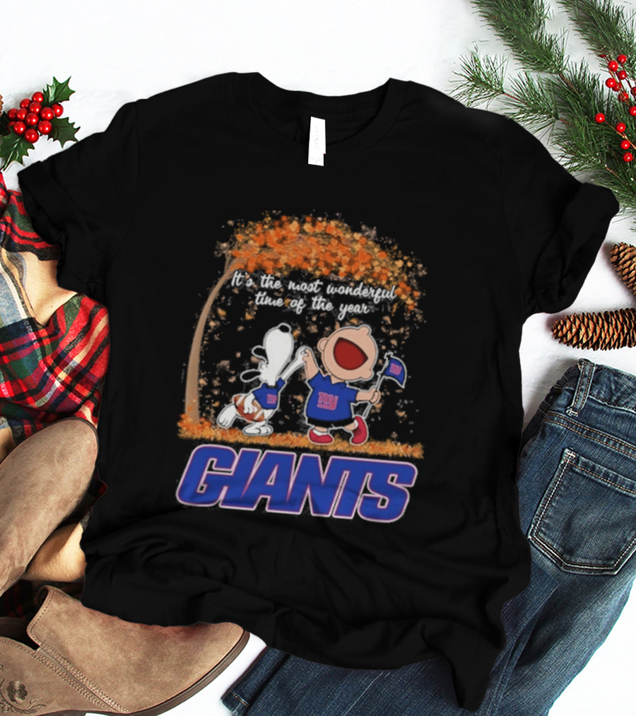 New York Giants Snoopy Charlie Brown 2026 Most Wonderful Time T-Shirt