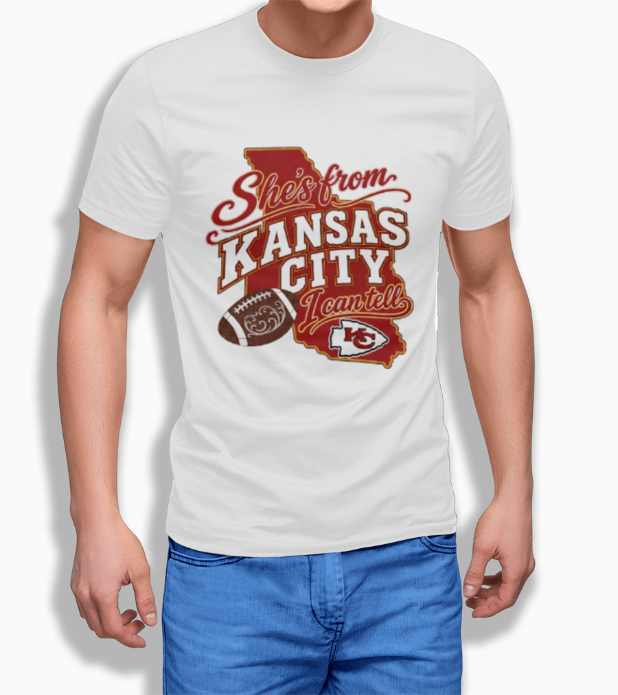 She's From Kansas City Chiefs I Can Tell Football Design With KC Logo And Map T-Shirt