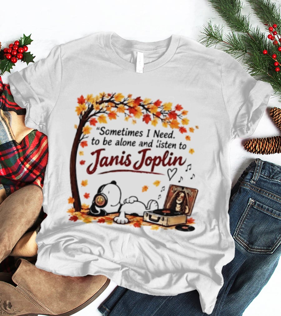 Snoopy Sometimes I Need To Be Alone And Listen To Janis Joplin Under Autumn Tree T-Shirt