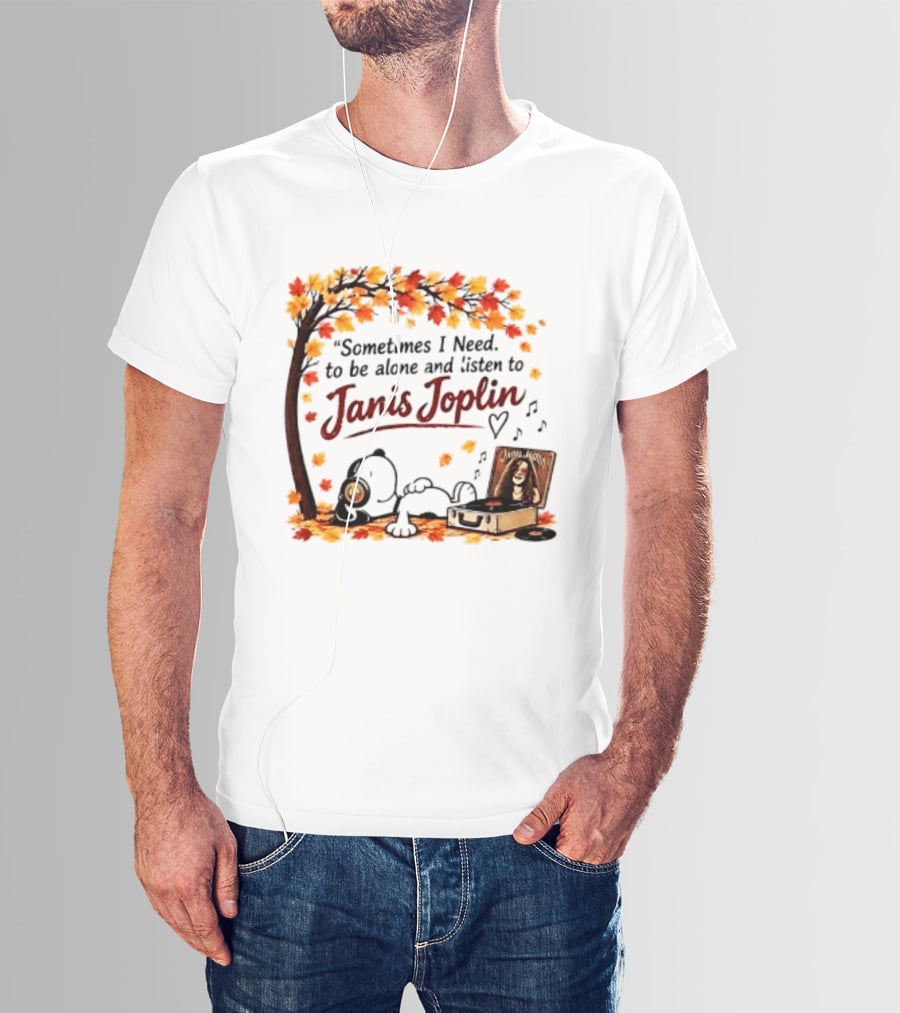 Snoopy Sometimes I Need To Be Alone And Listen To Janis Joplin Under Autumn Tree T-Shirt