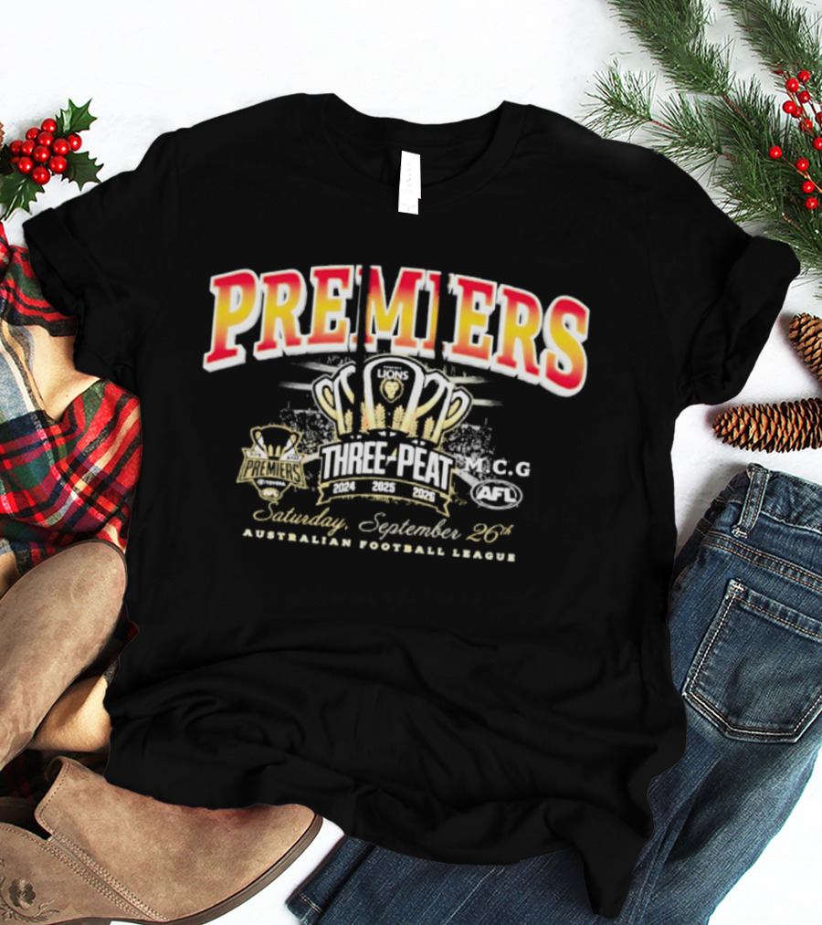 AFL Premiers Three Peat September 26 2026 Cup Winner Celebration T-Shirt