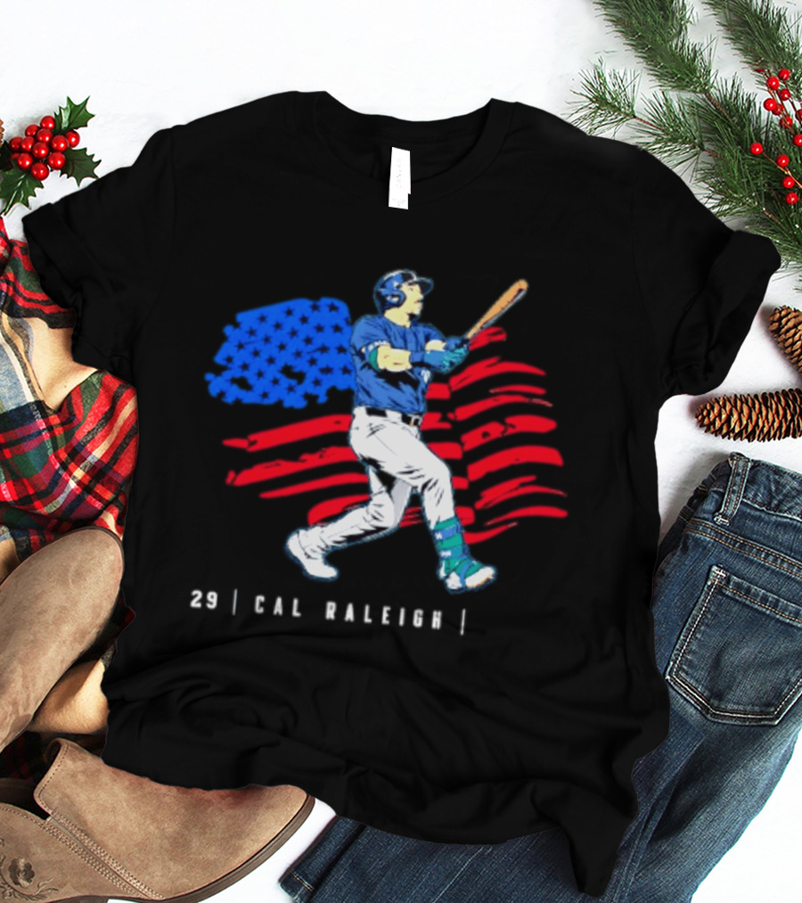 Cal Raleigh Baseball USA Flag Seattle Seahawks T-Shirt