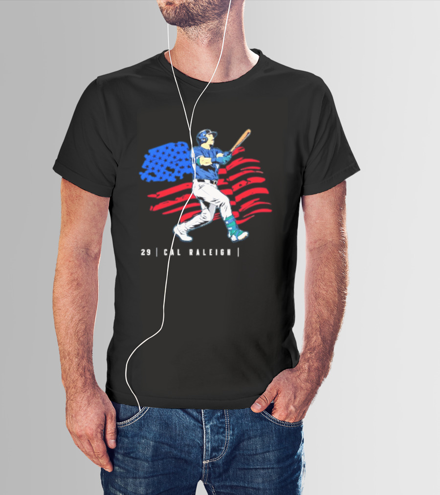 Cal Raleigh Baseball USA Flag Seattle Seahawks T-Shirt