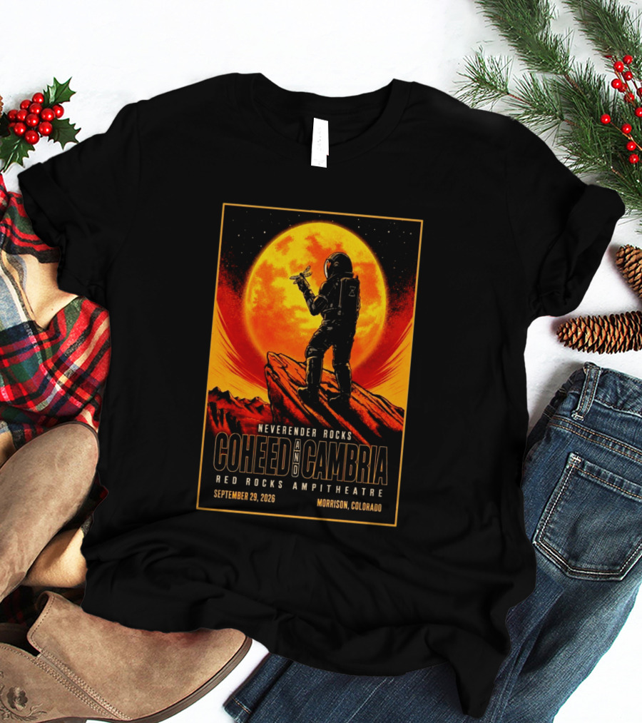 Neverender Rocks Coheed And Cambria Red Rocks Ampitheatre Morrison Colorado September 29 2026 Astronaut Orange Moon Scene T-Shirt