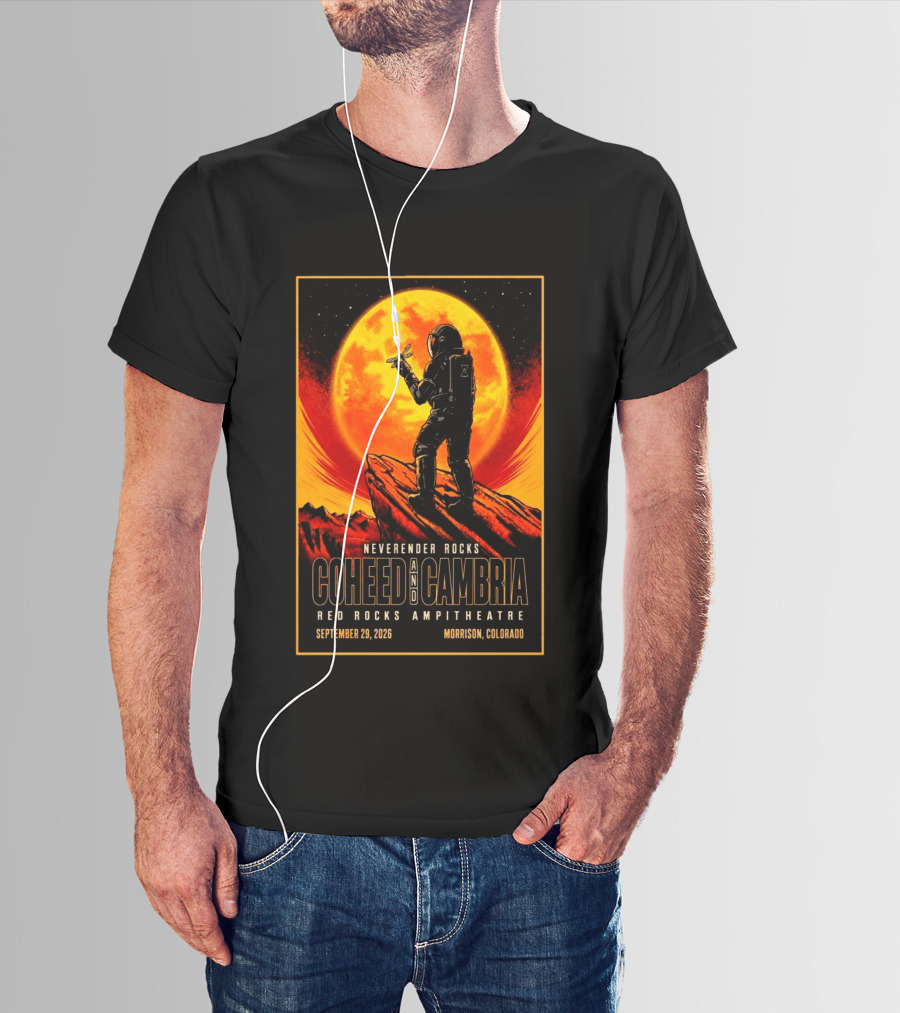 Neverender Rocks Coheed And Cambria Red Rocks Ampitheatre Morrison Colorado September 29 2026 Astronaut Orange Moon Scene T-Shirt