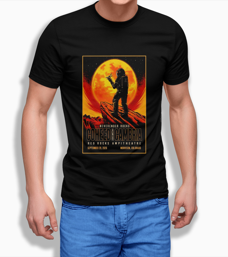 Neverender Rocks Coheed And Cambria Red Rocks Ampitheatre Morrison Colorado September 29 2026 Astronaut Orange Moon Scene T-Shirt
