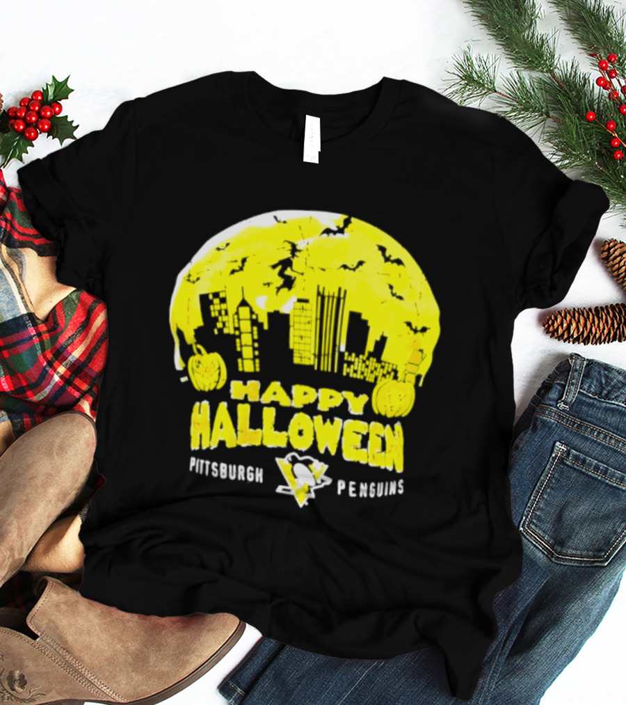 Pittsburgh Penguins Happy Halloween Skyline Pumpkins T-Shirt