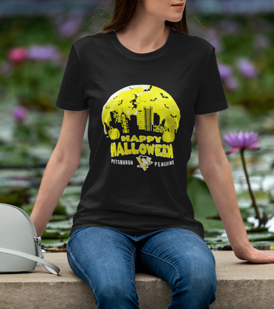 Pittsburgh Penguins Happy Halloween Skyline Pumpkins T-Shirt