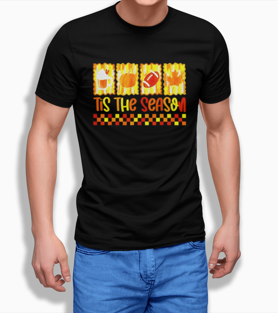 Tis The Season Pumpkin Coffee Football Leaf Halloween T-Shirt