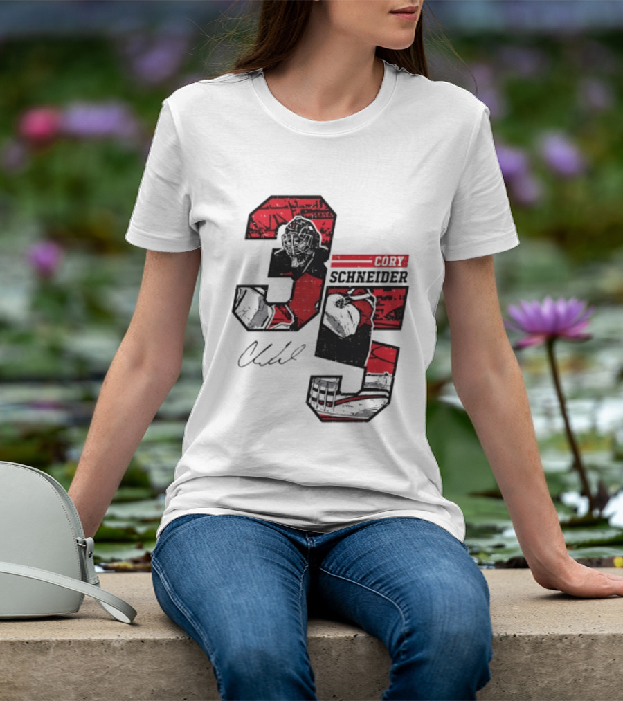 Cory Schneider New Jersey Devils 35 Signature Offset T-Shirt