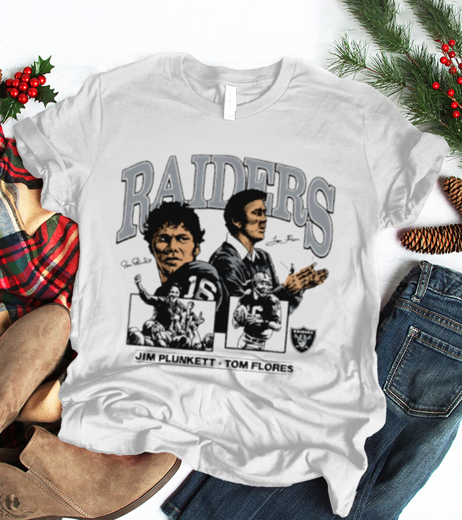 RAIDERS Jim Plunkett Tom Flores Las Vegas Football Signatures T-Shirt