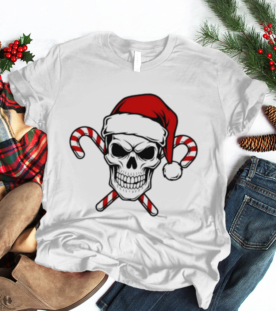 Referee Skullz Santa Skullz Christmas Candy Cane Skull T-Shirt