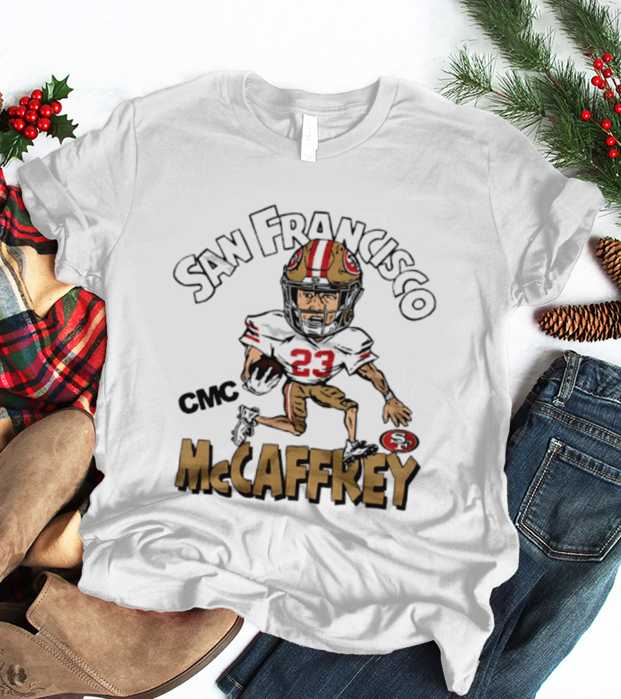 San Francisco 49ers CMC McCaffrey Caricature Football 23 T-Shirt