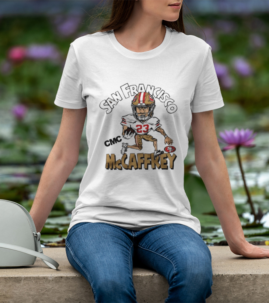 San Francisco 49ers CMC McCaffrey Caricature Football 23 T-Shirt