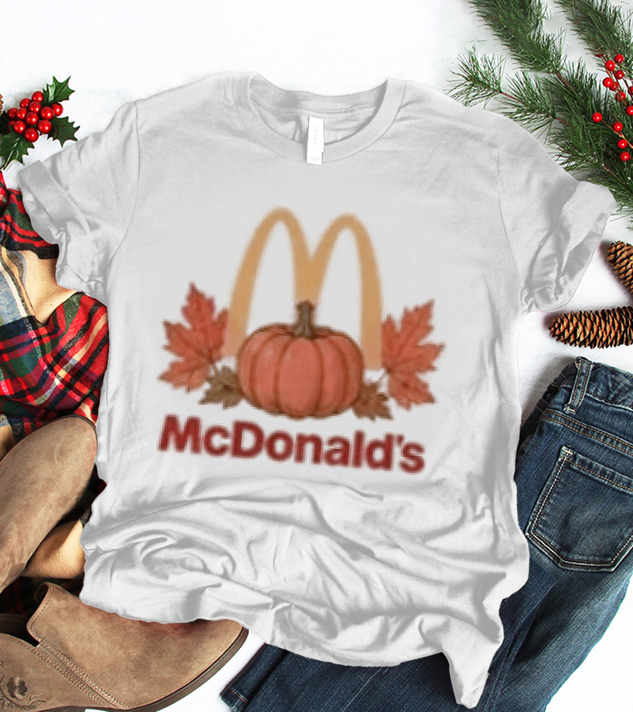 McDonald's Autumn Pumpkin Leaves Thankful Blessed Lovin It T-Shirt