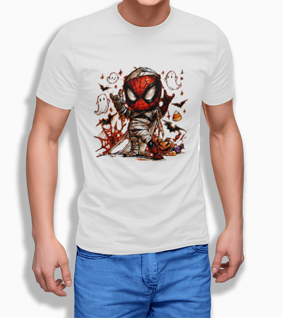 Spider Man Mummy Marvel Halloween Spidey Ghosts Bats Candy Corn Pumpkin T-Shirt