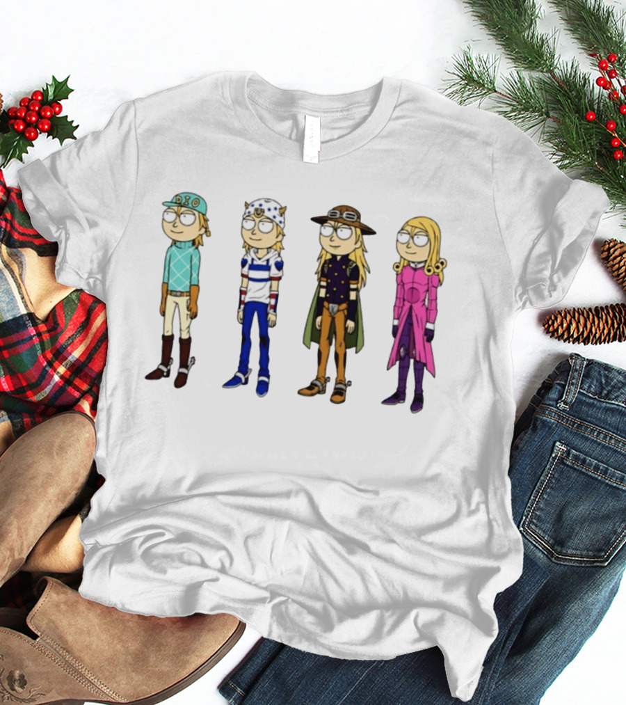 Morty Diego Brando Johnny Joestar Gyro Zeppeli Valentine JoJo's Bizarre Adventure Anime Crossover Characters T-Shirt