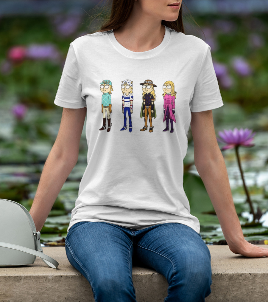 Morty Diego Brando Johnny Joestar Gyro Zeppeli Valentine JoJo's Bizarre Adventure Anime Crossover Characters T-Shirt