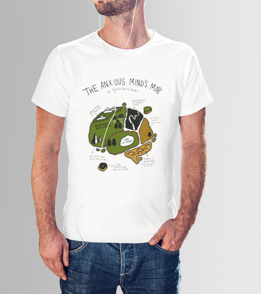 The Anxious Mind's Map Rum & Raisin Studio Reassurance Rain Forest Expectations Plateau Attack Of Panic Peaks T-Shirt