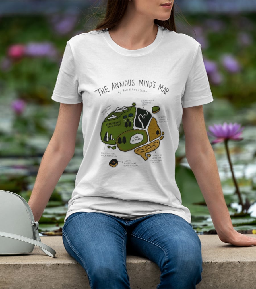 The Anxious Mind's Map Rum & Raisin Studio Reassurance Rain Forest Expectations Plateau Attack Of Panic Peaks T-Shirt
