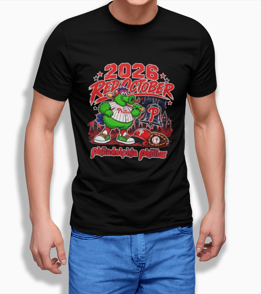 2026 Red October Philadelphia Phillies Phanatic City Skyline Liberty Bell T-Shirt