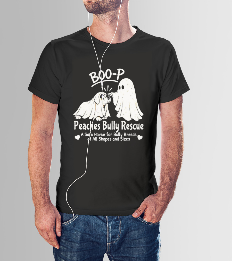 Boo P Peaches Bully Rescue Safe Haven For Bully Breeds Halloween Ghost Dog T-Shirt