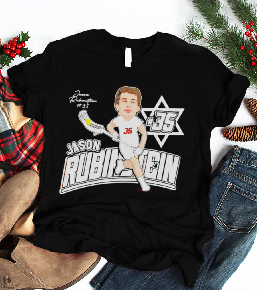 Jason Rubinstein Number 35 Lacrosse Jewish Star Caricature NCAA Rhodes T-Shirt