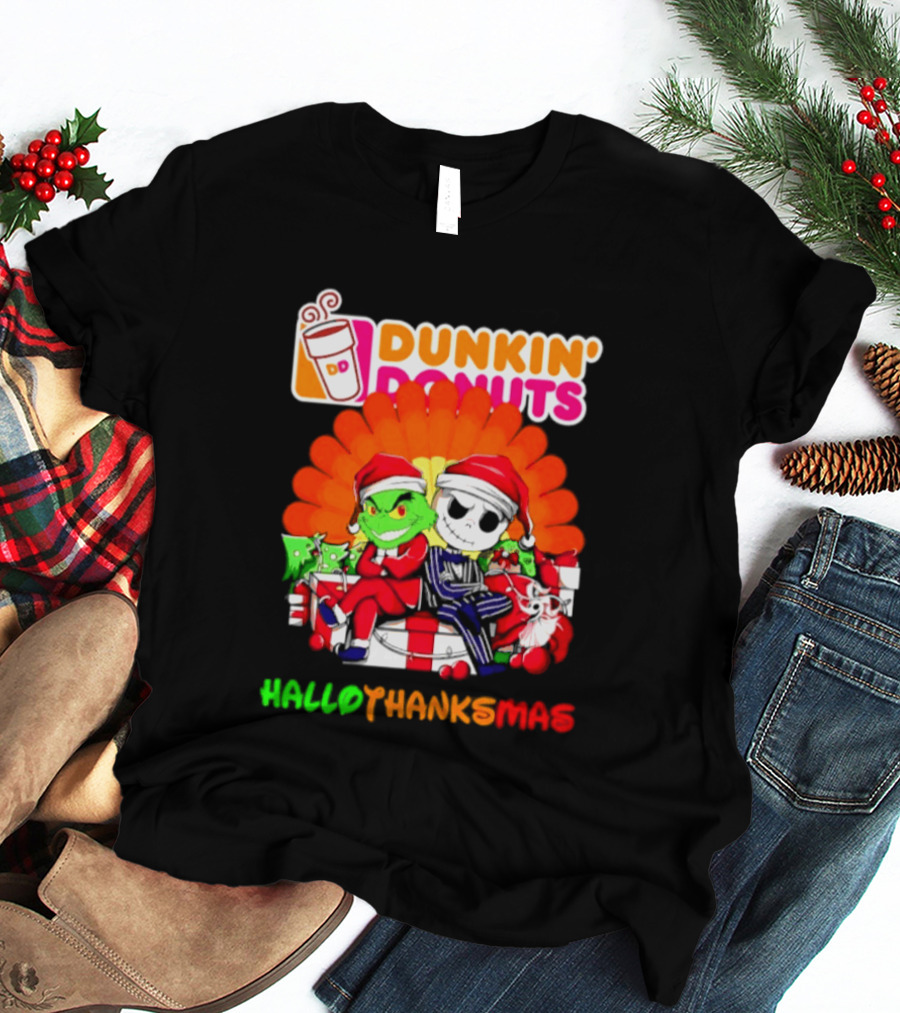 Dunkin' Donuts Grinch Jack Skellington Hallothanksmas 2026 T-Shirt