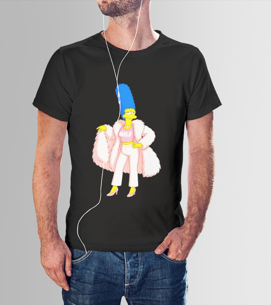 Marge Simpson Milf Pink Fur Coat The Simpsons Cartoon Iconic Character Fashion T-Shirt