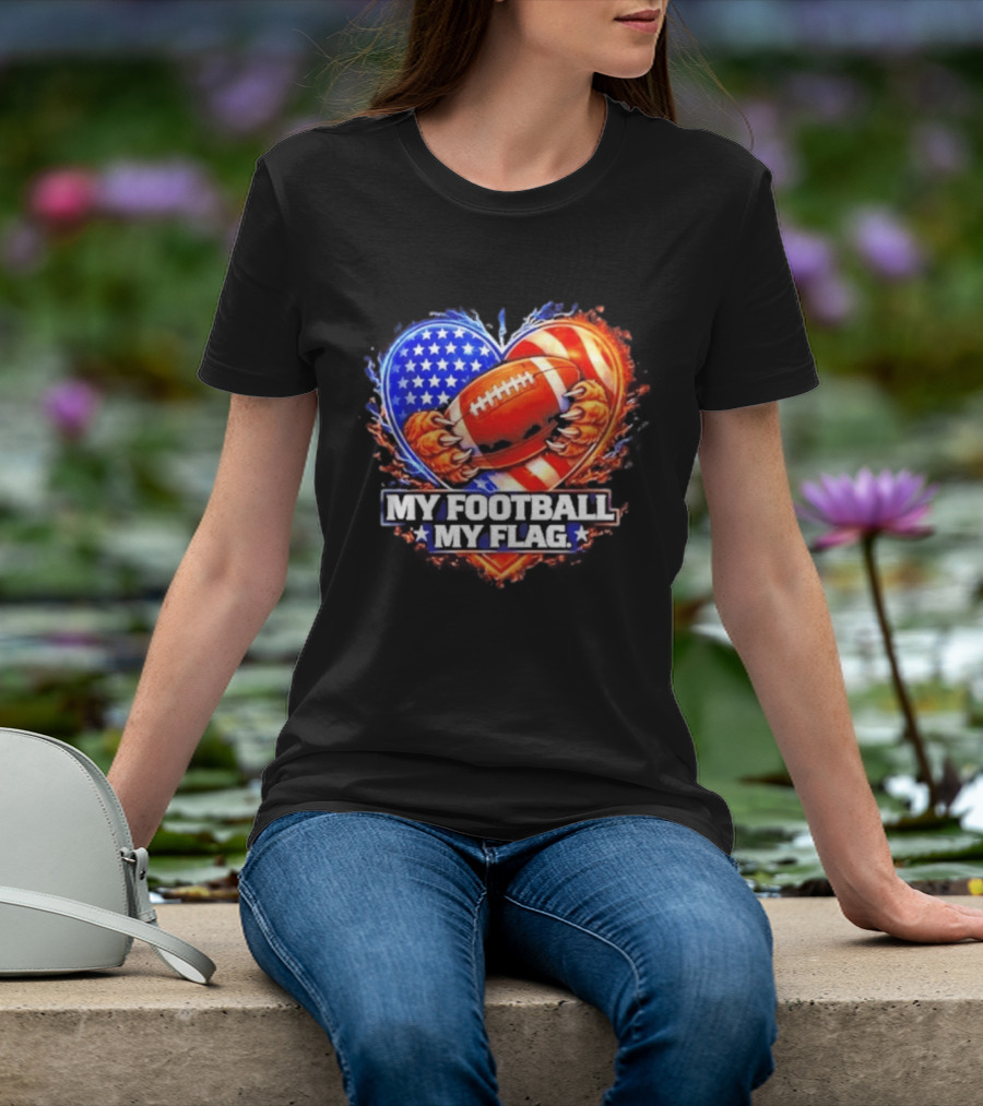 Heart American Football 2026 Season My Football My Flag T-Shirt