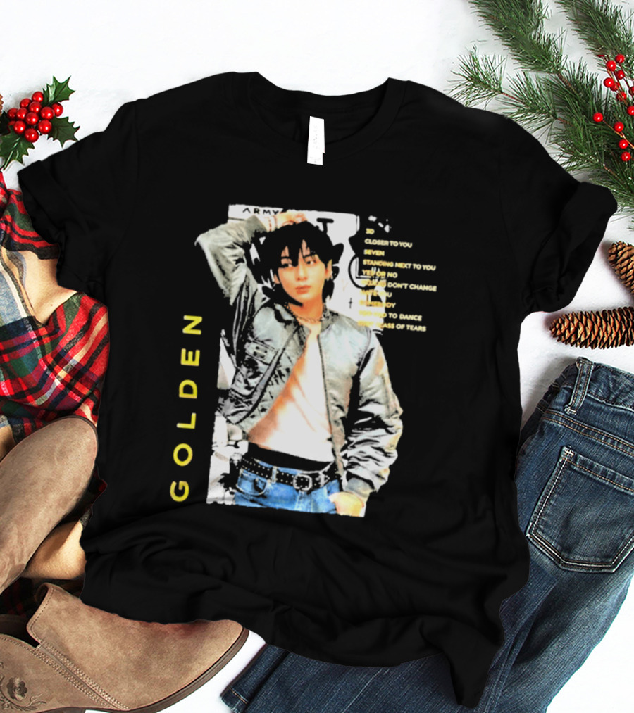 Seok Jin Wearing Jungkook Golden Visual With Song Titles T-Shirt