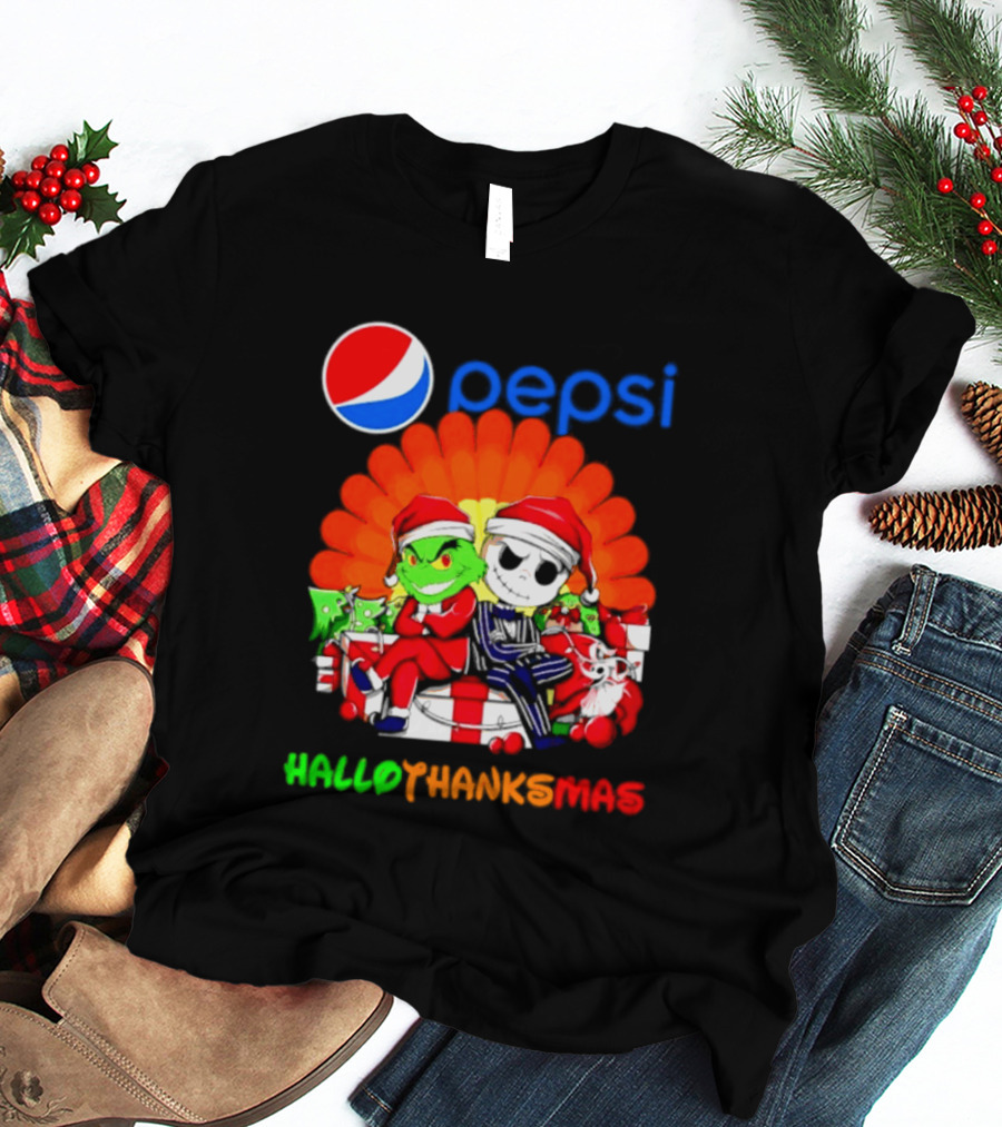 Pepsi Grinch Jack Skellington Hallothanksmas 2026 Holiday Mashup T-Shirt
