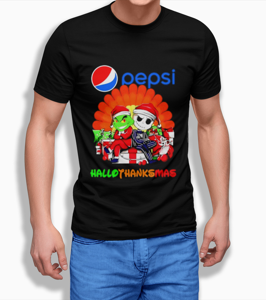 Pepsi Grinch Jack Skellington Hallothanksmas 2026 Holiday Mashup T-Shirt