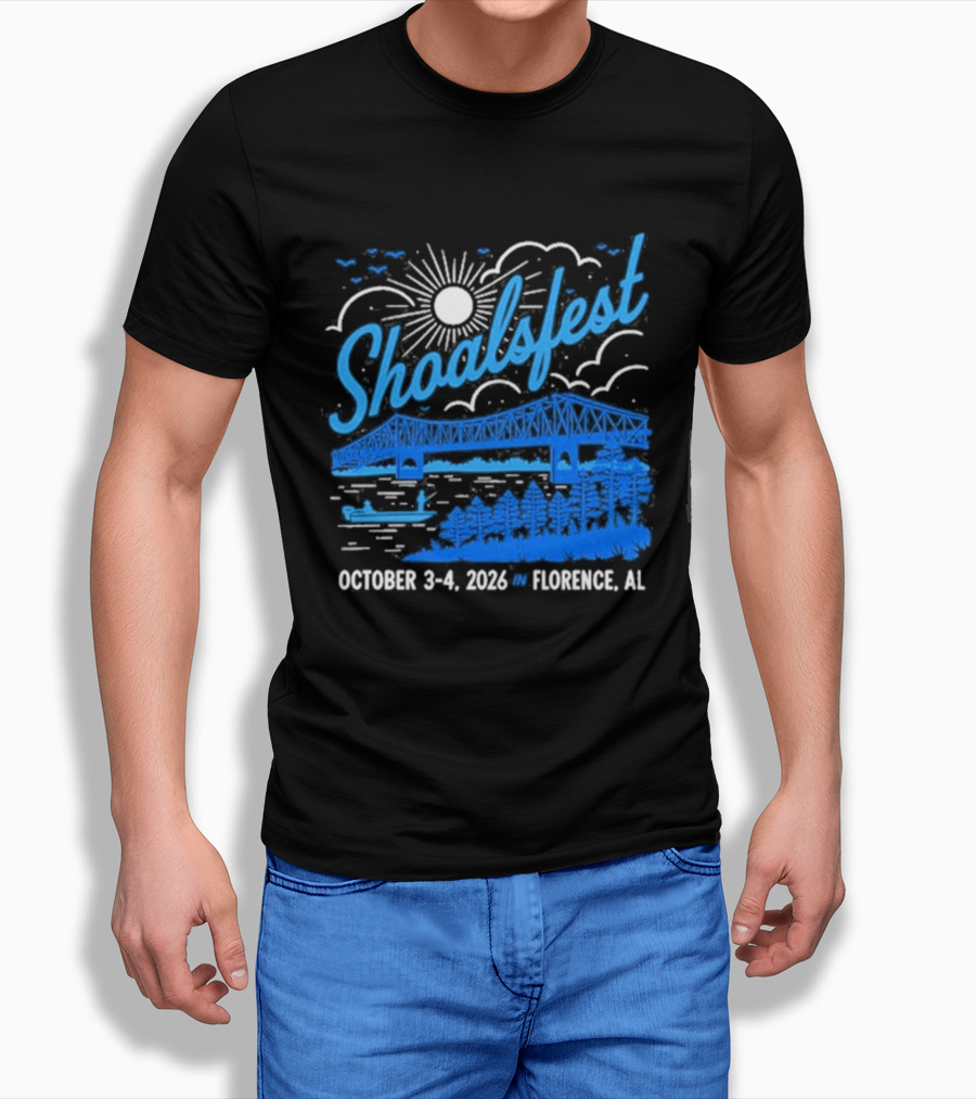 ShoalsFest October 3 4 2026 McFarland Park Florence Alabama Event With Bridge Illustration And Sun T-Shirt