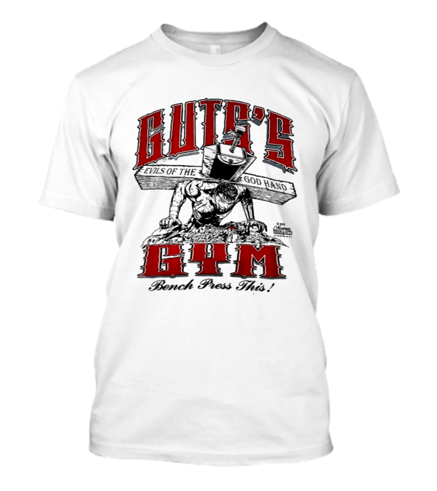 Guts's Evils Of The God Hand Gym Bench Press This All Pain No Gain Berserk 2 Sided T-Shirt