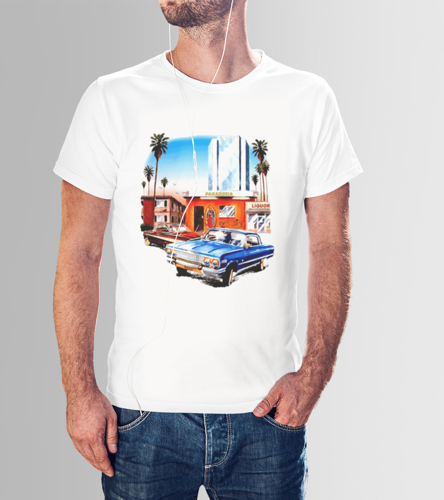 Panaderia Liquor Lowrider Scene With Vintage Cars And Palms T-Shirt